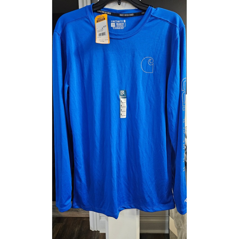 Carhartt Mens Force Sun Defender Long Sleeve T-Shirt Blue Relaxed Fit S 106164